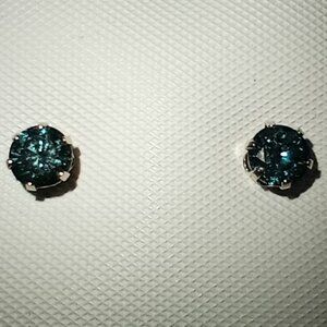 14Kt White Gold 1/2-Carat Irradiated Blue Diamond Stud Post Earrings